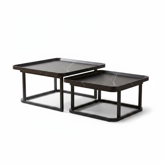 Space-Saving Nesting Coffee Table Set of 2 Square Modern Stacking Tables Versatile End Tables Black