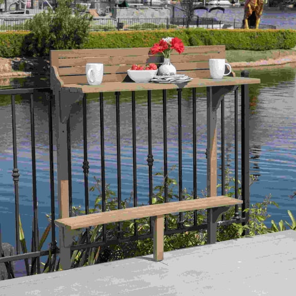 Space Saving Outdoor Acacia Wood Balcony Bar Table, Gray Finish, 48L x 16.5W x 49.75H Inches