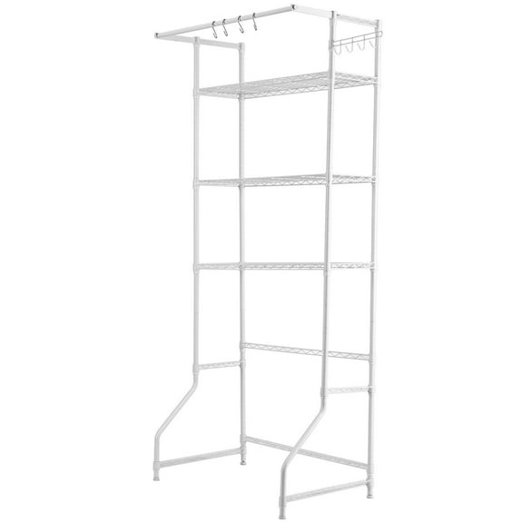 Space Saving Over The Dryer Shelf - 3 Tier Storage with Hooks & Hanger Rod for Laundry