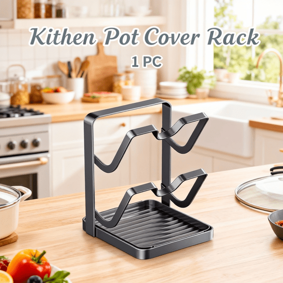 Space Saving Pot Lid Holder Rack, Multi-Tier Sitting Cutting Board Stand, Kitchen Drainage Storage Solution, Integrated Spatula Rest, Heavy Duty Countertop Organizer for Home
