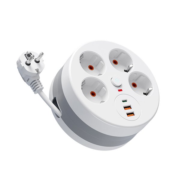 Space Saving Power Boards with LED Switches 4 Socket 3 USB Slot 280Cm ABS Texture Wire Suitable for Multiple Devices
