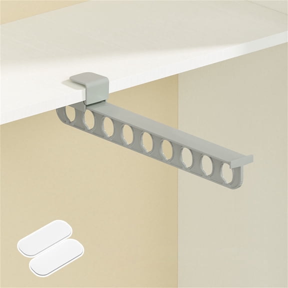 Space Saving Pull Out Slide Rail Pants Rack | No Drill Installation with Adhesive | 9 Hanging Holes | Telescopic Wardrobe Storage Organizer | White or Gray