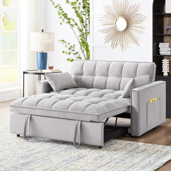 Space-Saving Pull-out Loveseat Sofa Bed with Storage Pockets | Great for Home Offices, Keeps Essentials Organized