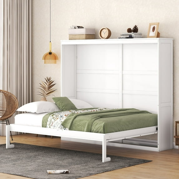 Space-Saving Queen Murphy Bed Wall Bed with Mattress Support, Foldable Cabinet Design for Guest Rooms & Small Spaces, Durable MDF Frame with Dual Piston Mechanism