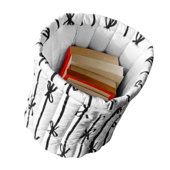 Space Saving Quilted Fabric Storage Basket With Stylish Bowknot Pattern
