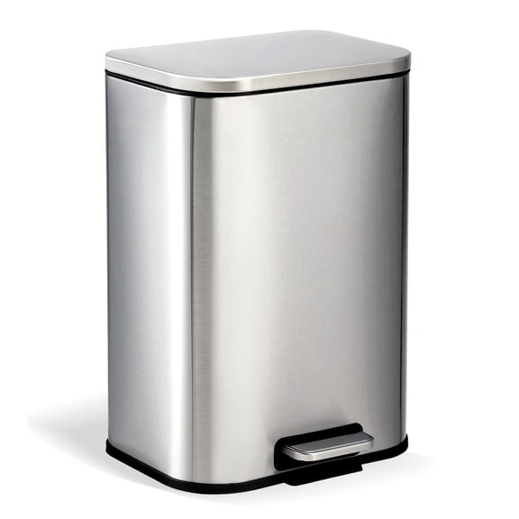 Space-Saving Rectangular Stainless Steel Step Trash Can, Soft-Close Lid, Removable Inner Bucket, Fingerprint-Proof Pedal Bin for Kitchen, Home, Office, Restaurant – Black/Silver