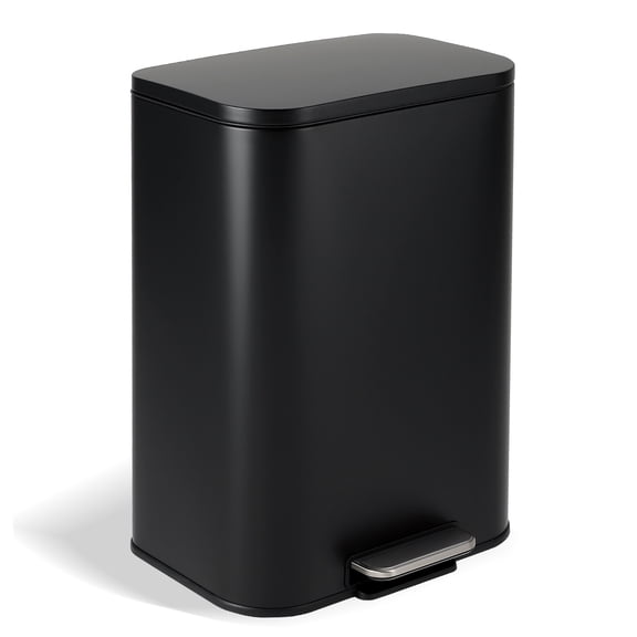 Space-Saving Rectangular Stainless Steel Step Trash Can, Soft-Close Lid, Removable Inner Bucket, Fingerprint-Proof Pedal Bin for Kitchen, Home, Office, Restaurant – Black/Silver