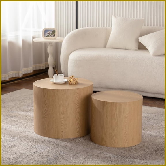 Space-Saving Round Nesting Coffee Table Set, Eco-P2 MDF Top, Easy-Clean & Durable for Living Room
