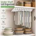 thumbnail image 1 of Space Saving Under Shelf Lid Organizer, 8 Slot Durable Plastic Construction, Fits Kitchen Cabinet Pantry Shelf And Countertop, White Storage Organizer, 1 of 7