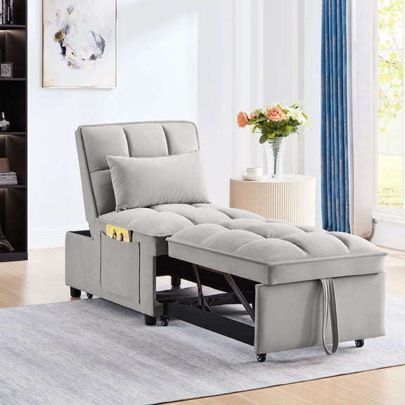 Space-Saving Single Sofa Bed with Storage Pockets / Ideal for Guest Rooms