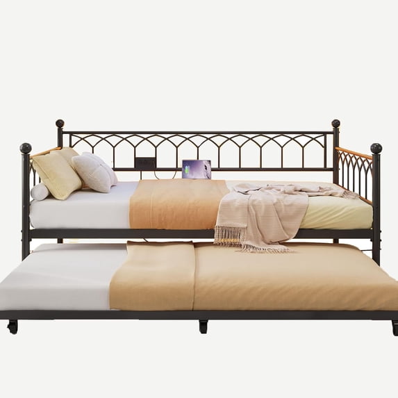 Space Saving Sofa Bed Frame with Metal Slat Support - Easy Assembly Daybed for Small Spaces, Black
