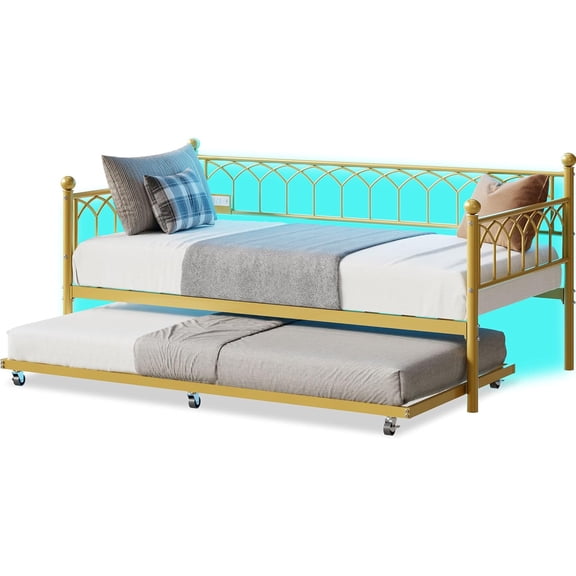 Space Saving Sofa Bed Frame with Metal Slat Support - Easy Assembly Daybed for Small Spaces, Yellow
