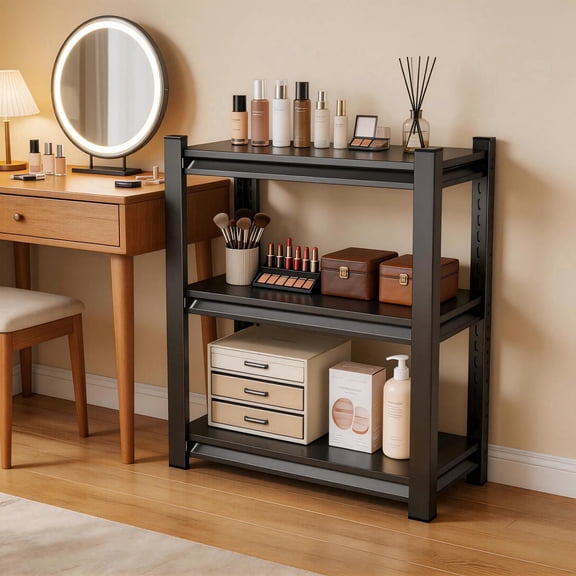 Space-Saving Sofa Table, 3-Tier Versatile Bedside Table, Reinforced Steel Frame Shelf, 1500 lb Load Capacity, 2" Thick Panels, Adjustable Tier Height, Easy Setup, Ideal for Small Spaces