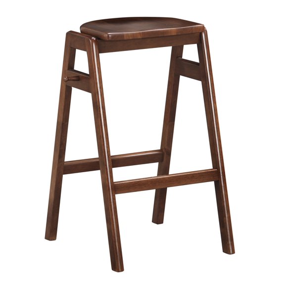 Space Saving Stackable Barstools Set of 2 for Kitchen Counter, Solid Wood Mid-Century Modern Bar Stools with Walnut Finish