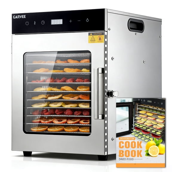 Space-Saving Stainless Steel Food Dehydrator Machine – 10 Trays, Digital Touchscreen, Adjustable Temperature 30°-90°, Timer, Auto Shut-Off, Large Capacity for Fruits, Vegetables, Snacks