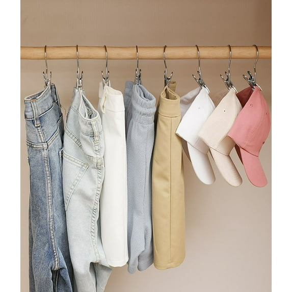 Space-Saving Stainless Steel Pants Hangers - 4.1 Inch Compact Clips with 360° Rotation & Anti-Slip Rubber Tips, Stackable Design for Leggings/Jeans/Boots, Multi-Use Home/Travel/RV Organizer