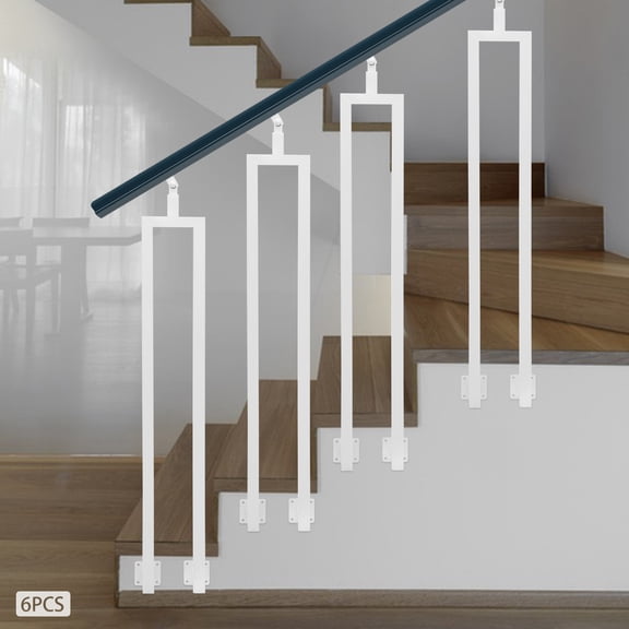 Space-Saving Stair Posts, 6-Piece White Iron Set, 100cm Height with 2.76in Bracket, Side Mount for Compact Staircases, Easy-Clean Surface for Homes/Offices