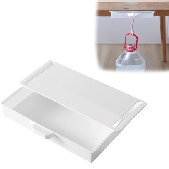 Space-Saving Under Table Hidden Drawer Adhesive Plastic Desk Storage Organizer for Kitchen Sturdy Hidden Under Desk Drawer Home Countertop Tidy Storage White 9.25x4.13x1.38 Inch (1Pcs)