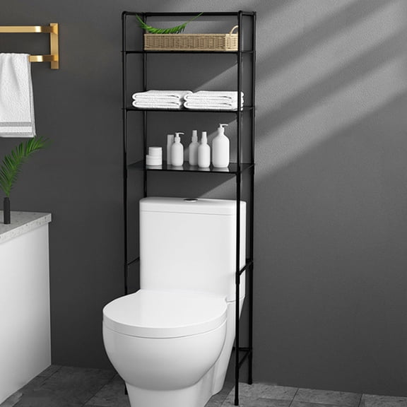 Space-Saving Over Toilet Storage Rack, Staron Sturdy Floor Standing Bathroom Shelf Organizer Easy Assembly, Multifunctional Plastic Shelving Unit for Laundry Balcony with Adjustable Height, Black