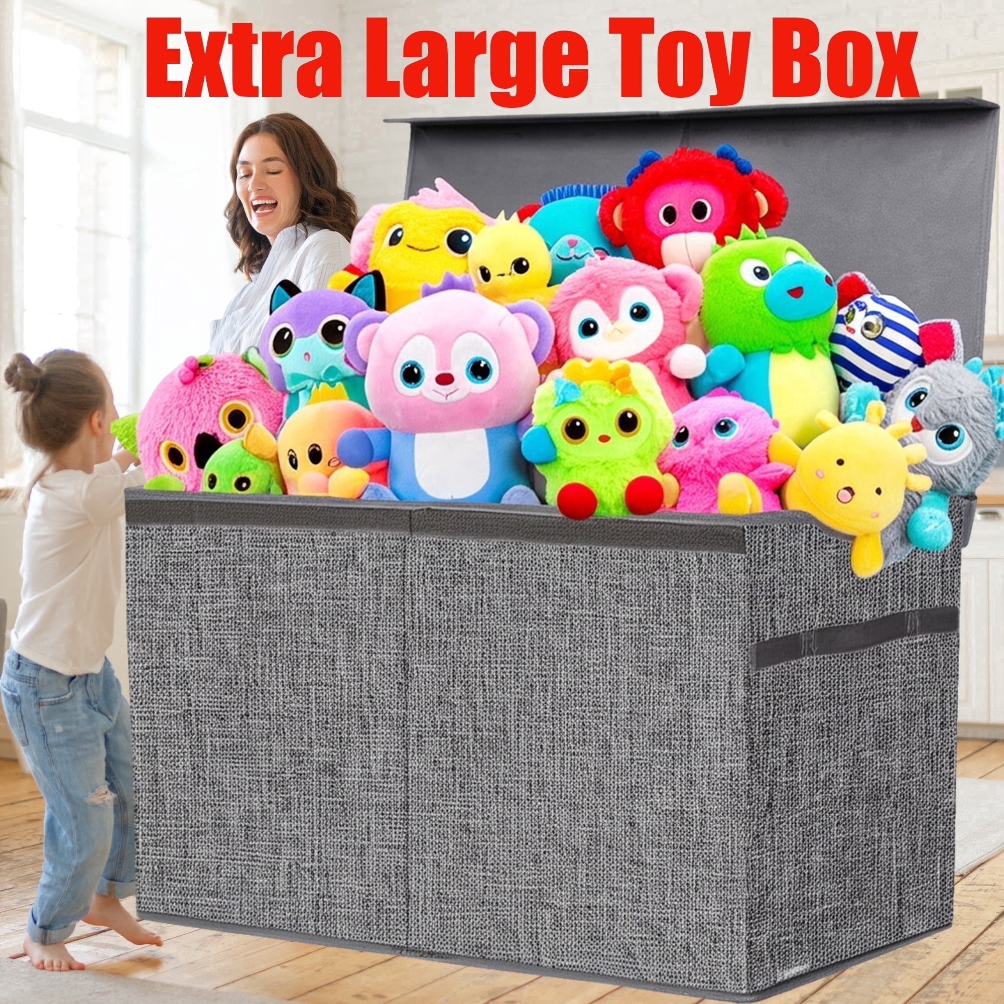 VICTORICH Extra Large Children's Collapsible Toy Storage Fabric 32 gal Kids Room Toy Chests with Lid, Gray