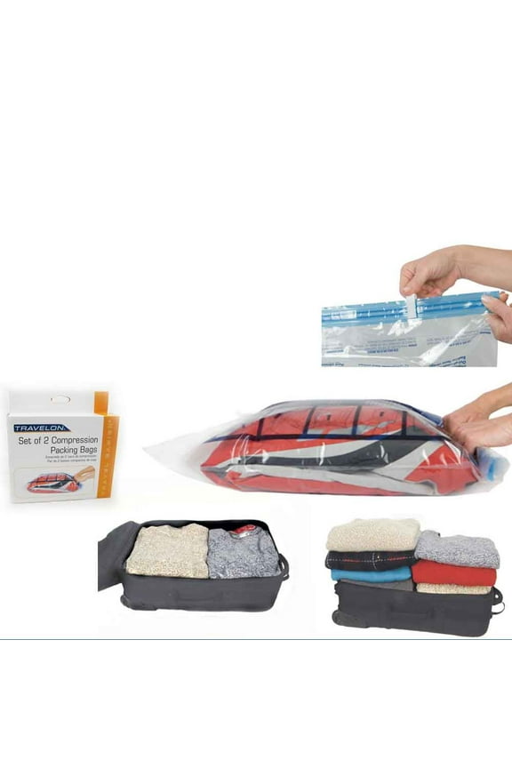 Space Saving Travel Compression Bags Packing Roll Up Storage Set Of 2