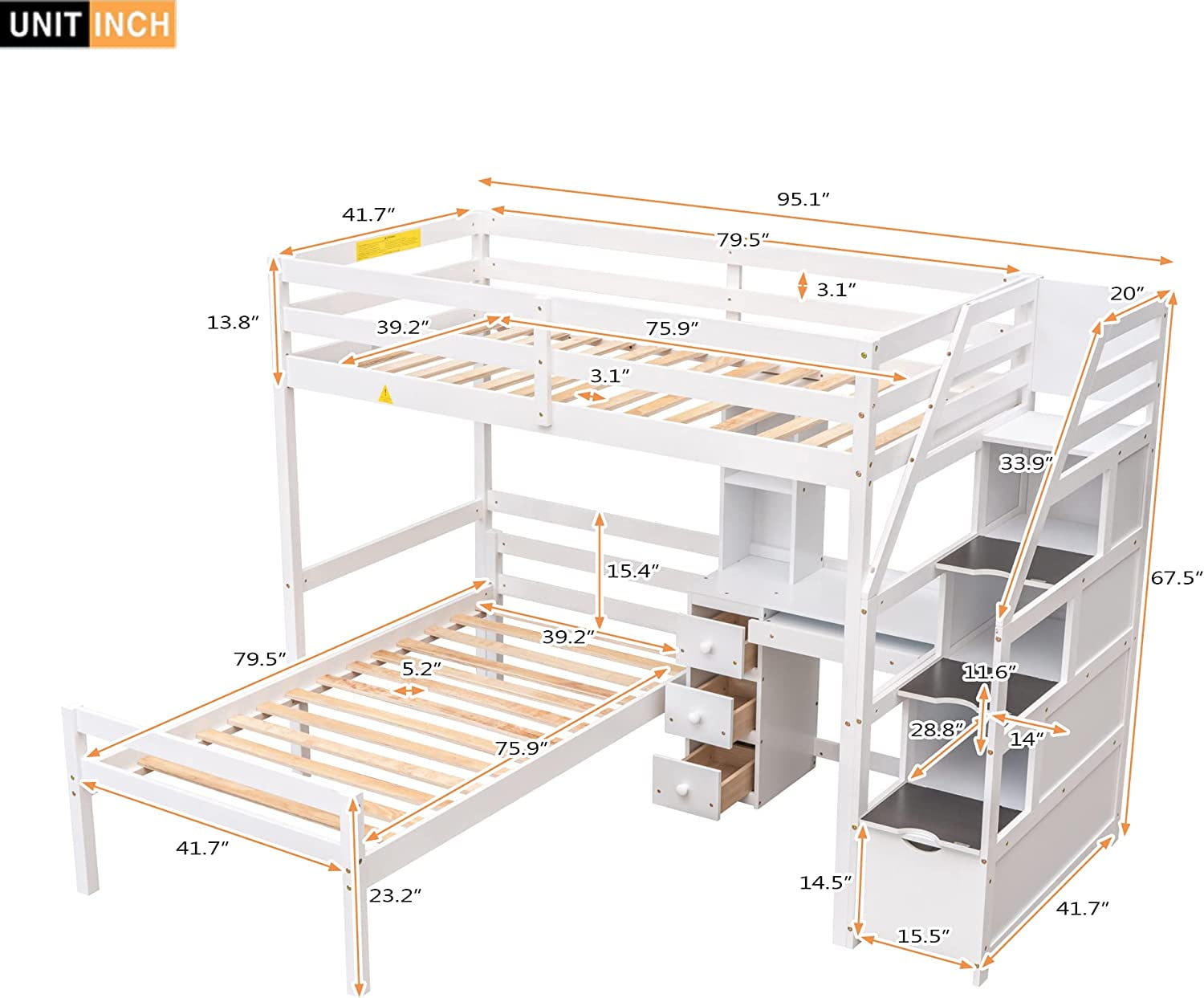 Space-Saving Twin Over Twin Loft Bed with Storage, Desk, and Staircase ...
