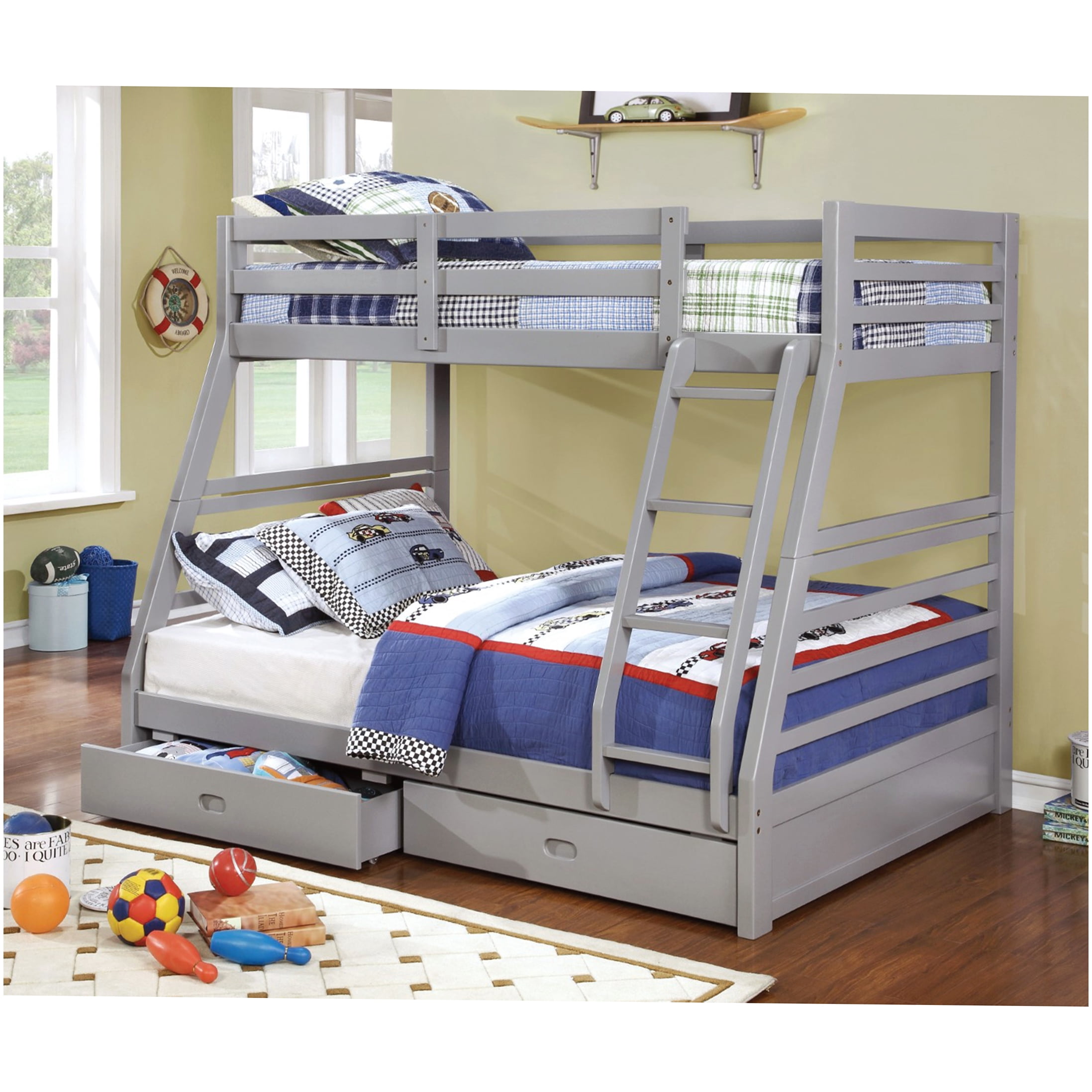 Space Saving Twin on Full Bunk Bed with Drawers, Solid Wood Frame and ...