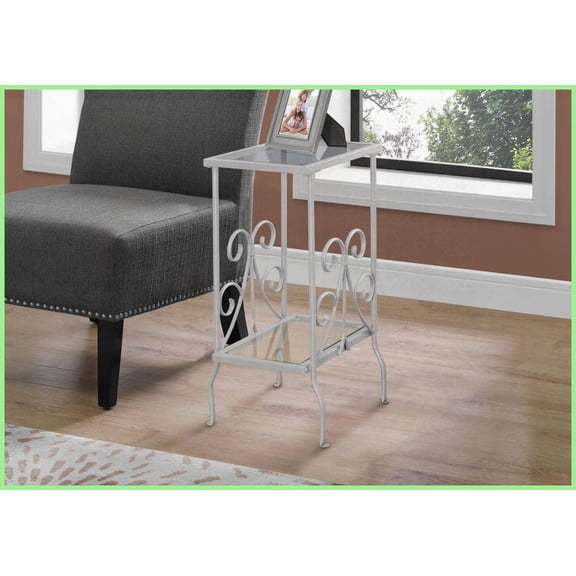 Space-Saving Two-Tiered Tempered Glass Coffee Table with Silver Metal Frame, Grey Transitional Living Room Accent