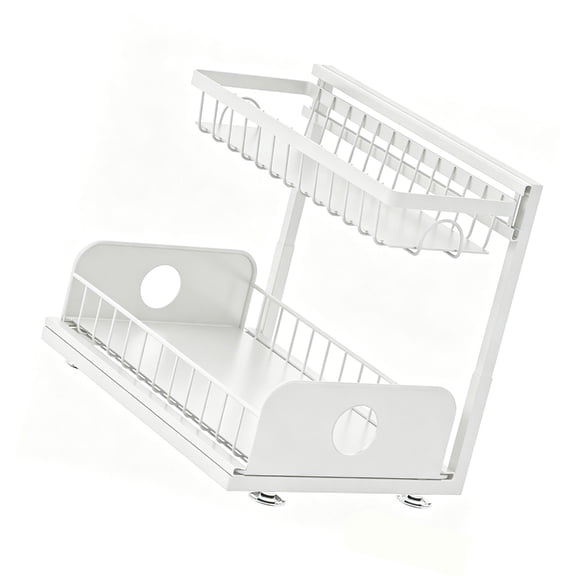Space Saving Under Sink Rack with Sliding Basket & Rusts Coating Modern Under Sink Tray Easy to Use for Wet Areas