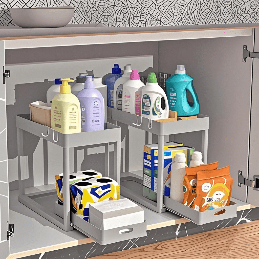 Space Sliding Rack Space-Saving Undersink Storage Racks, Sliding, 2-Shelf Organizers ...