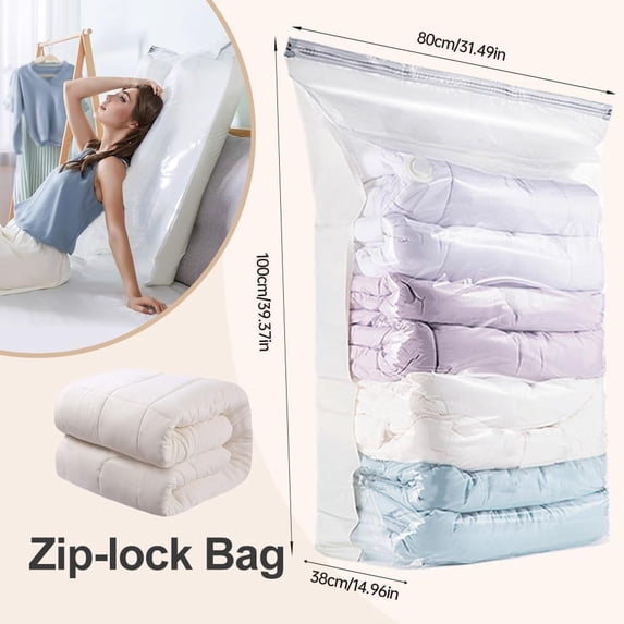 Space Saving Vacuum Storage Bag, Reusable Ziplock Compression Seal Bag for Clothes, Quilts, Pillows, Moisture Dust Proof Closet Organizer