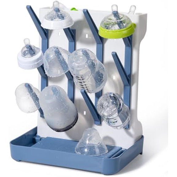 Space Saving Vertical Bottle Drying Rack, Large Countertop Baby Bottle Drying Rack Holder for Baby Bottles and Pump Parts, Blue