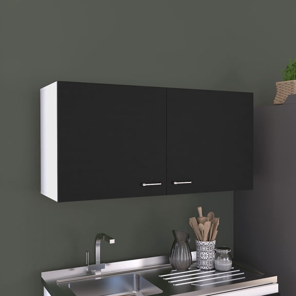 Space Saving Wall Cabinet with Two Shelves and Double Doors for Kitchen, Bathroom, Laundry Room - Multi, 12.6L x 39.3W x 12.6H Inches, Particle Board