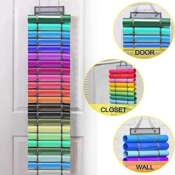 Space Saving Wall Hanging Vinyl Storage Rack - Vertical Roll Organizer for Adhesive Vinyl, HTV & Iron-on Sheets, Hanging File System to Keep Craft Room Neat & Tidy