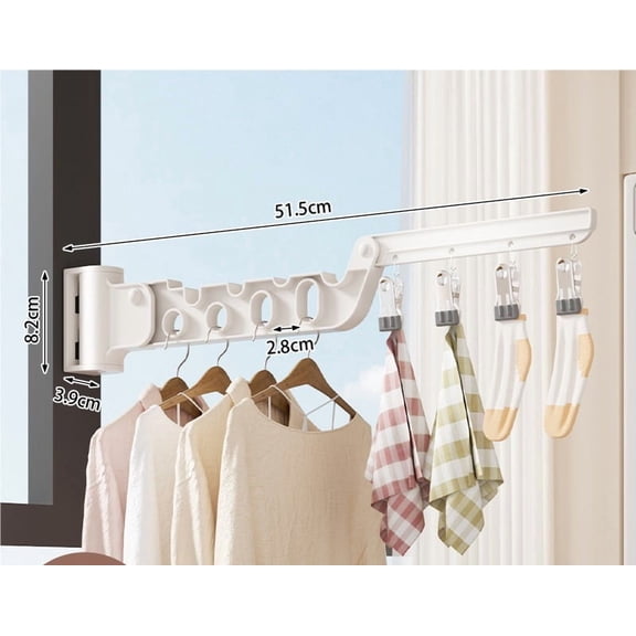 Space-Saving Wall-Mounted Folding Clothes Drying Rack - Punch-Free Installation, Rotating Laundry Pole for Efficient Drying