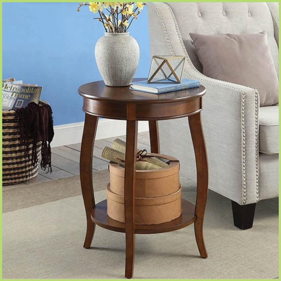 Space-Saving Walnut Coffee Table with Bottom Shelf, Elegant Cabriole Legs for Small Living Rooms