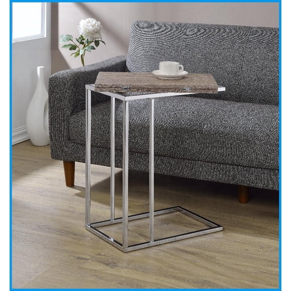 Space-Saving Weathered Oak Coffee Table with Chrome Base, Swivel Folding Top 12~24 by Danson