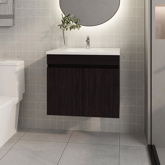 Space-Saving Wengue Vanity | Floating Design for Modern Bathrooms | Ample Storage for Toiletries