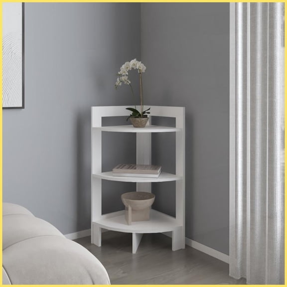 Space-Saving White Corner Coffee Table for Living Room, Three-Shelf Organizer