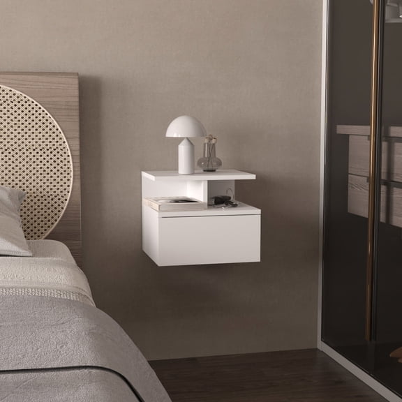 Space - Saving White Floating Unit / Bedroom Decor Addition / Drawer for Quick Access