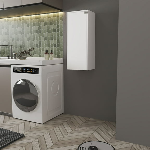 Space-Saving White Foldable Table with Built-in Shelves for Living & Laundry Rooms