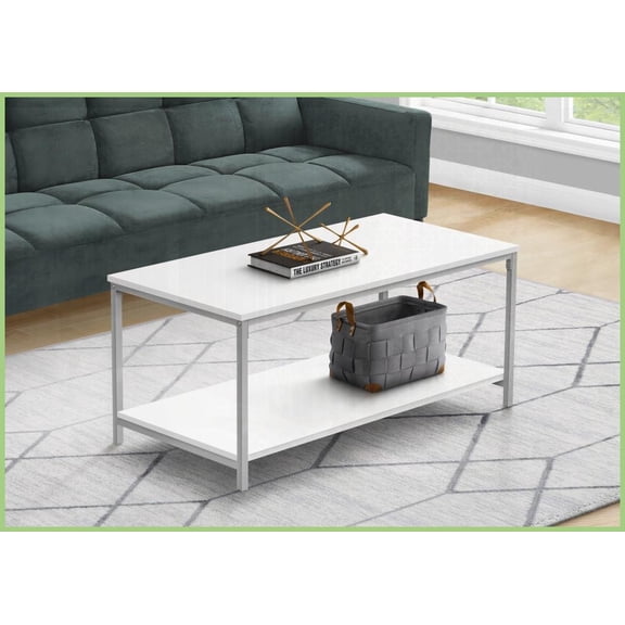 Space-Saving White Laminate Coffee Table with Grey Metal Legs – Perfect for Small Living Rooms, Easy Assembly