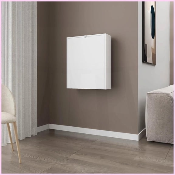 Space-Saving White Wall-Mounted Drop-Leaf Coffee Table with 4 Shelves for Small Spaces