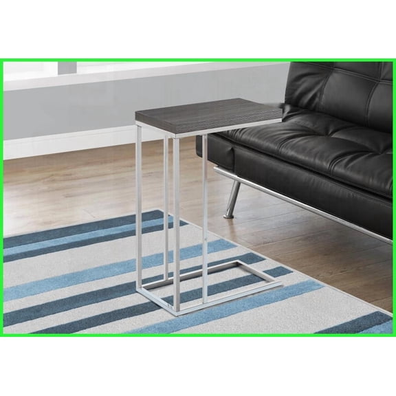 Space-Saving Wood-Look Grey Coffee Table with Chrome Base for Living Room, Multipurpose Use