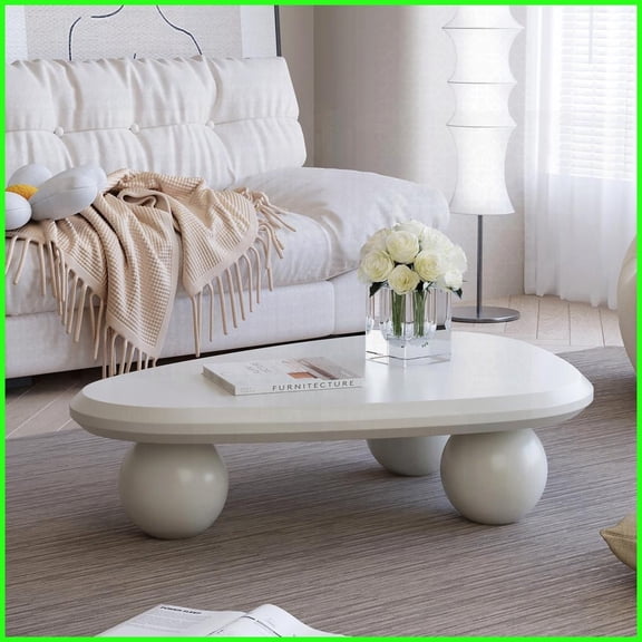 Space-Saving Wooden Cloud Coffee Table with 3 Ball Legs, Drop-Shaped Top - Easy Clean & Quick Assembly