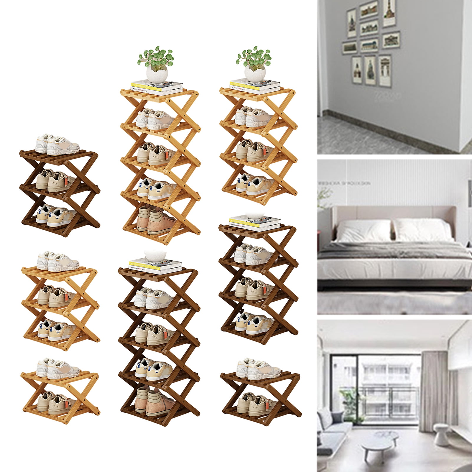 Space Saving Wooden Shoes Organizer Entryway Corner Folding Shoe Shelf