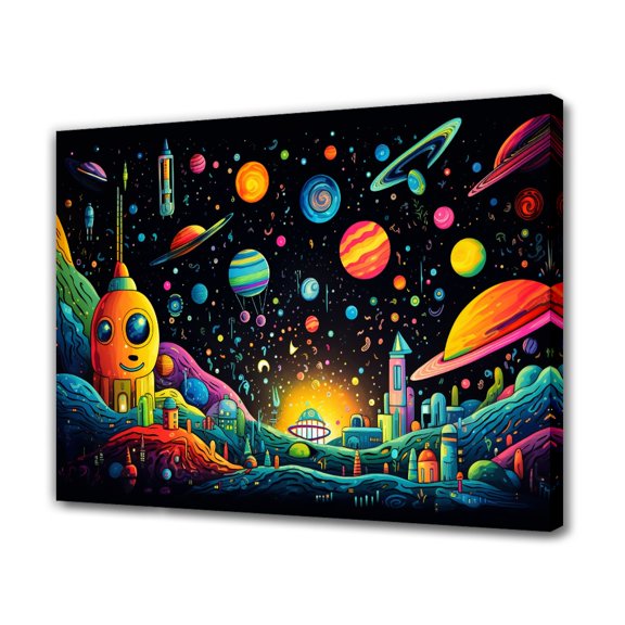Space Scene Featuring A Giant Orange Robot Head Amidst Celestial Bodies And Spacecraft Canvas Poster Bedroom Decor Sports Landscape Office Room Decor Gift,Frame-style,24x36inch(60x90cm)