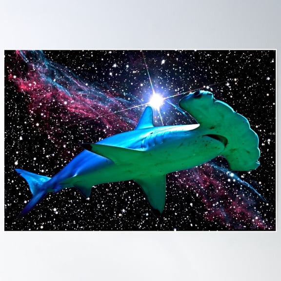 Space Shark Poster Wall Art, Modern Wall Decor For Living Room Bedroom, 24x36 UNFRAMED