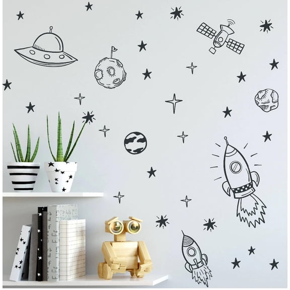Space Ship Decals: Boys room Craft room, or Project: Wall or window Decals ~ Lot 57 (Black)