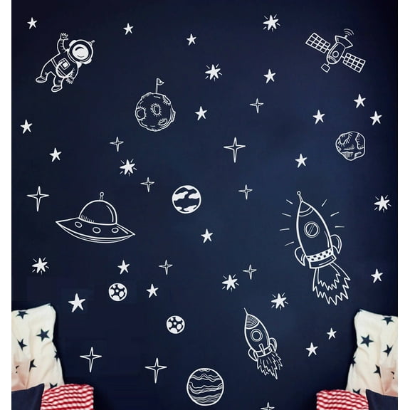 Space Ship Decals: Boys room Craft room, or Project: Wall or window Decals ~ Lot 57 (White)